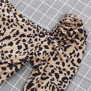 Leona Puff Sleeve Sweetheart Neckline Crop Top Leopard Print Yellow